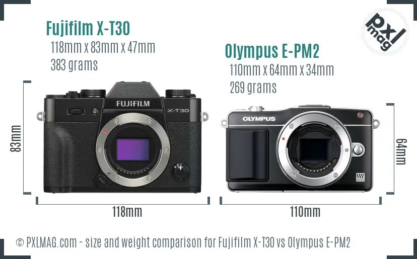 Fujifilm X-T30 vs Olympus E-PM2 size comparison