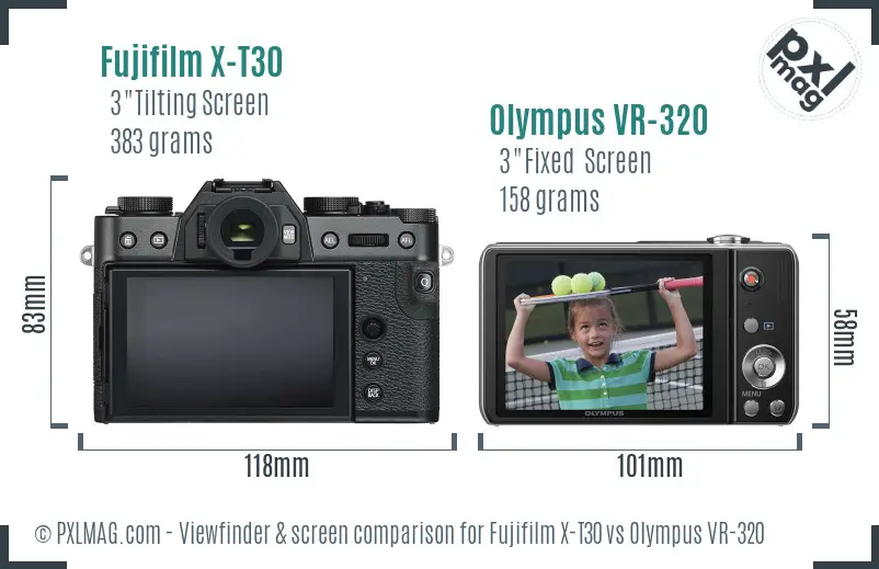 Fujifilm X-T30 vs Olympus VR-320 Screen and Viewfinder comparison