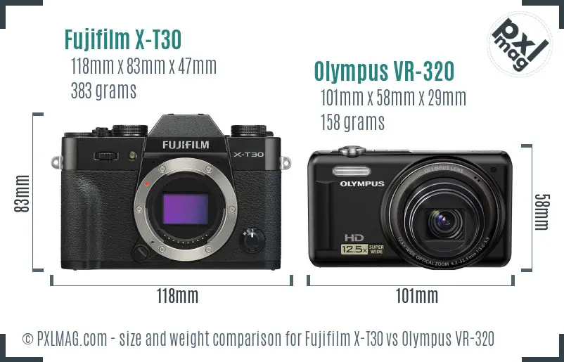 Fujifilm X-T30 vs Olympus VR-320 size comparison
