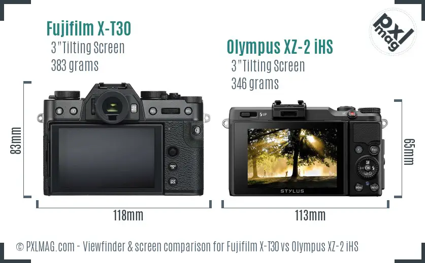 Fujifilm X-T30 vs Olympus XZ-2 iHS Screen and Viewfinder comparison