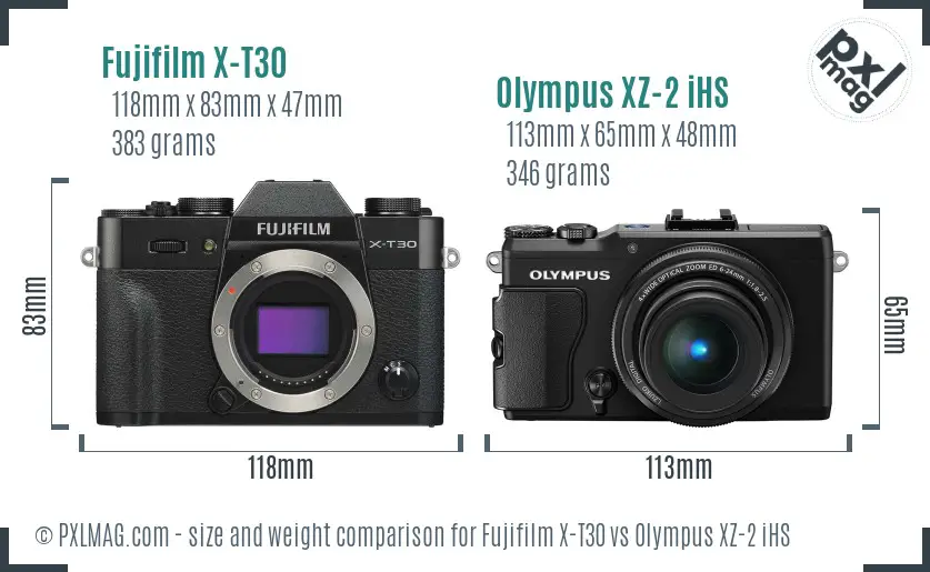 Fujifilm X-T30 vs Olympus XZ-2 iHS size comparison