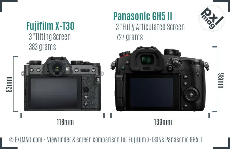 Fujifilm X-T30 vs Panasonic GH5 II Screen and Viewfinder comparison