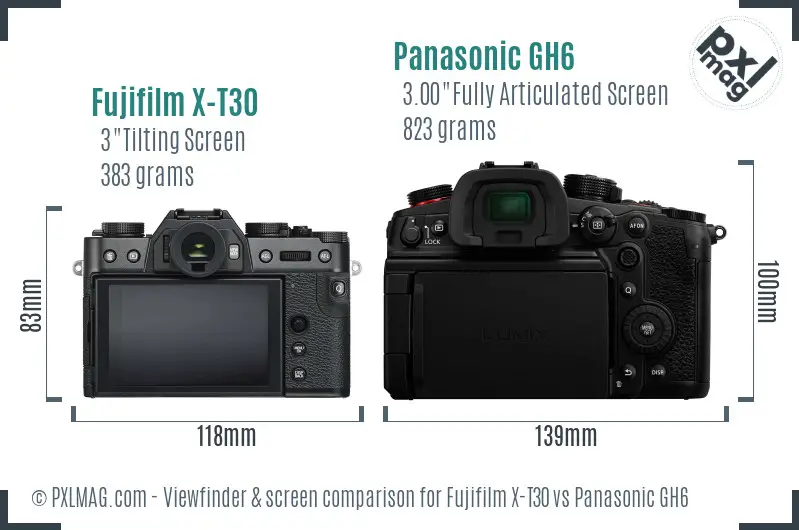 Fujifilm X-T30 vs Panasonic GH6 Screen and Viewfinder comparison