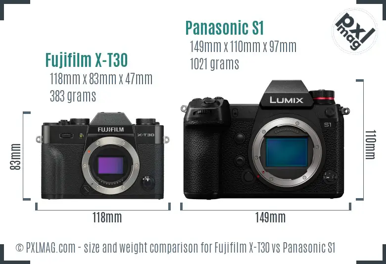 Fujifilm X-T30 vs Panasonic S1 size comparison