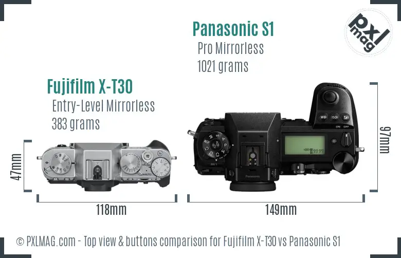 Fujifilm X-T30 vs Panasonic S1 top view buttons comparison