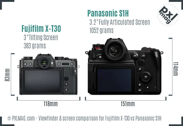 Fujifilm X-T30 vs Panasonic S1H Screen and Viewfinder comparison
