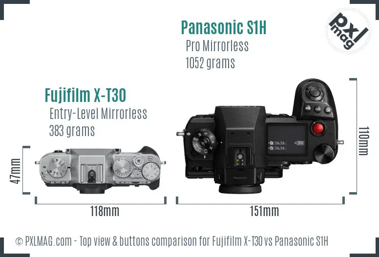Fujifilm X-T30 vs Panasonic S1H top view buttons comparison