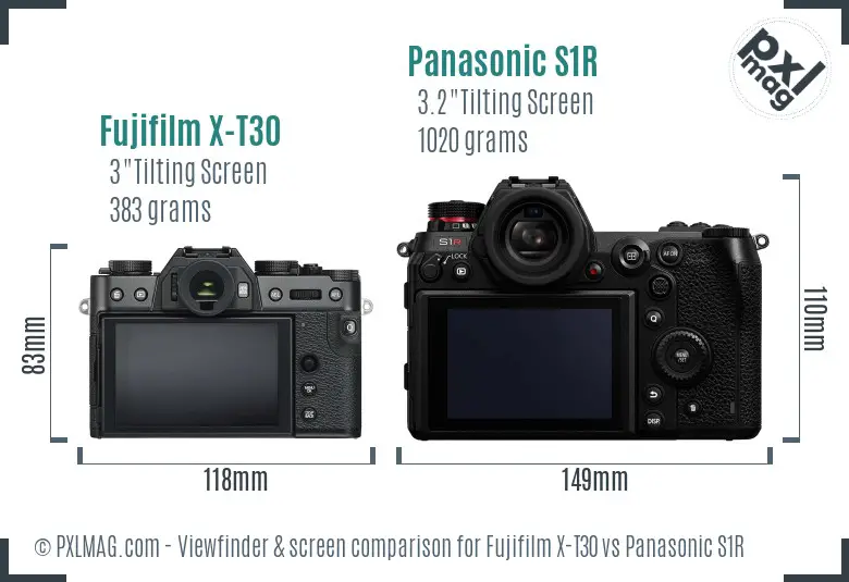 Fujifilm X-T30 vs Panasonic S1R Screen and Viewfinder comparison