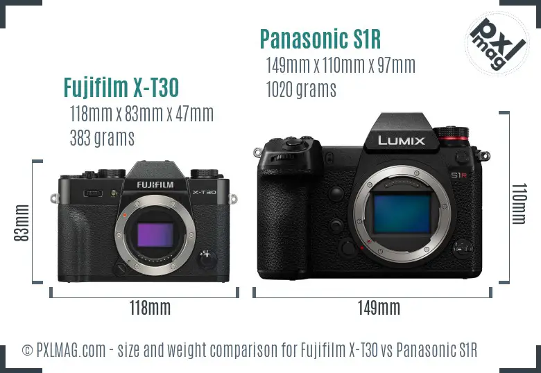 Fujifilm X-T30 vs Panasonic S1R size comparison