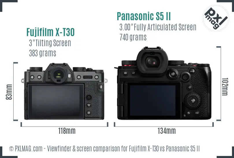 Fujifilm X-T30 vs Panasonic S5 II Screen and Viewfinder comparison