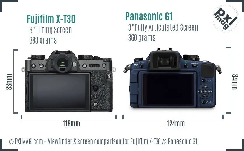Fujifilm X-T30 vs Panasonic G1 Screen and Viewfinder comparison