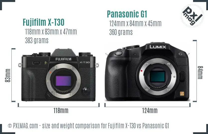 Fujifilm X-T30 vs Panasonic G1 size comparison