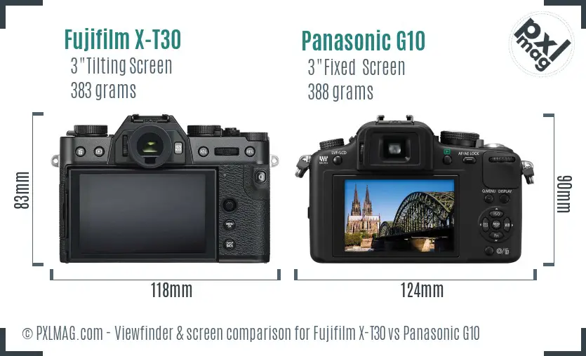 Fujifilm X-T30 vs Panasonic G10 Screen and Viewfinder comparison