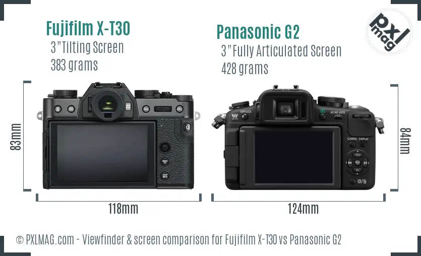 Fujifilm X-T30 vs Panasonic G2 Screen and Viewfinder comparison