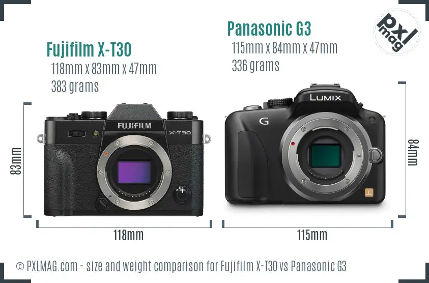 Fujifilm X-T30 vs Panasonic G3 size comparison