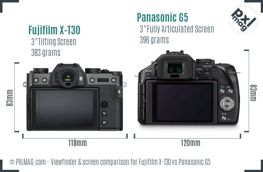 Fujifilm X-T30 vs Panasonic G5 Screen and Viewfinder comparison