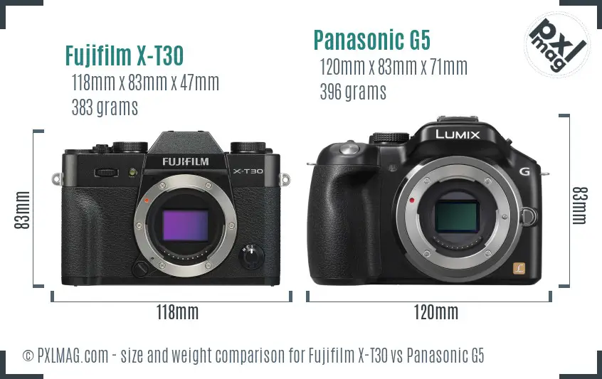 Fujifilm X-T30 vs Panasonic G5 size comparison