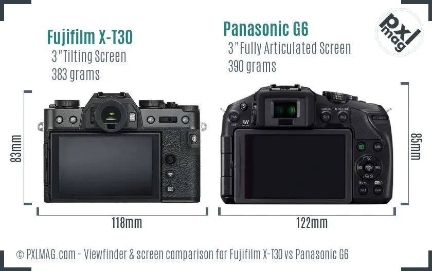 Fujifilm X-T30 vs Panasonic G6 Screen and Viewfinder comparison
