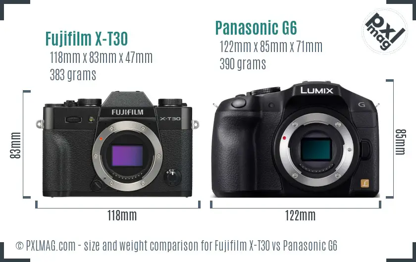 Fujifilm X-T30 vs Panasonic G6 size comparison