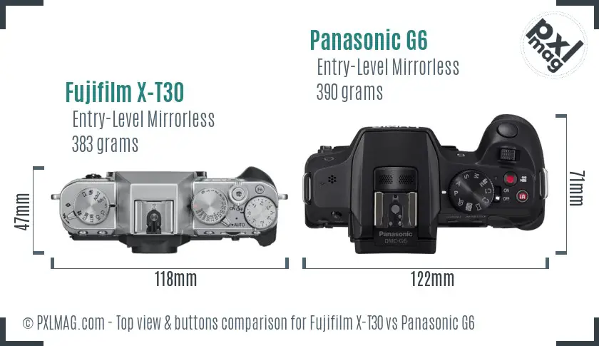 Fujifilm X-T30 vs Panasonic G6 top view buttons comparison