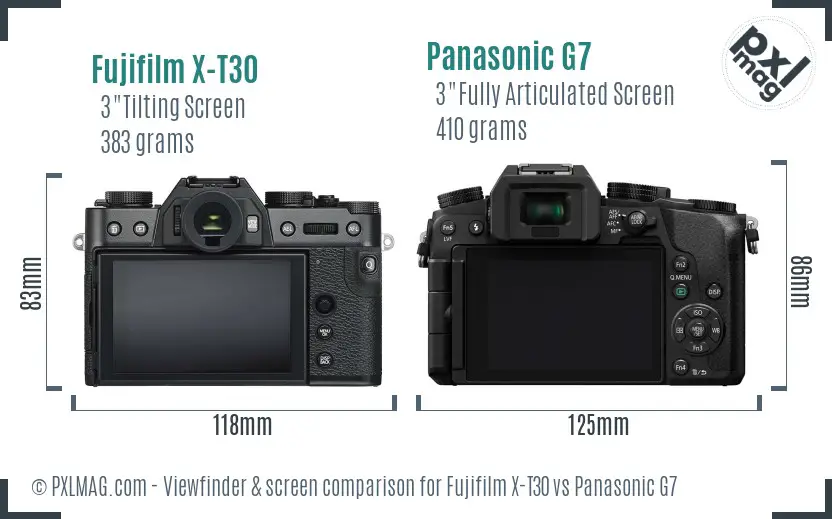 Fujifilm X-T30 vs Panasonic G7 Screen and Viewfinder comparison