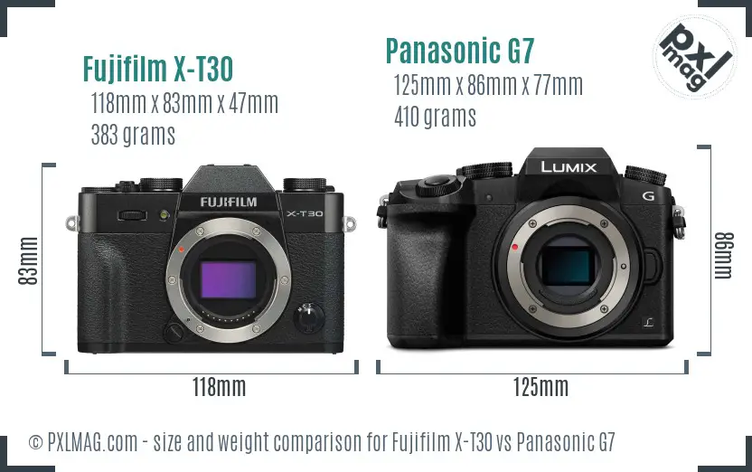 Fujifilm X-T30 vs Panasonic G7 size comparison