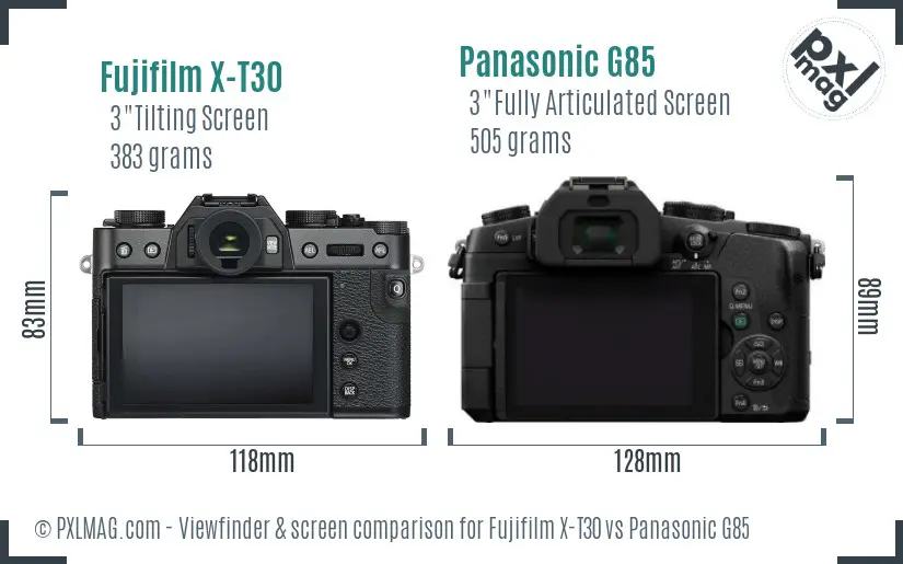 Fujifilm X-T30 vs Panasonic G85 Screen and Viewfinder comparison