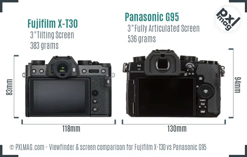 Fujifilm X-T30 vs Panasonic G95 Screen and Viewfinder comparison