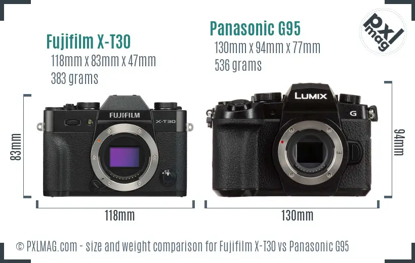 Fujifilm X-T30 vs Panasonic G95 size comparison