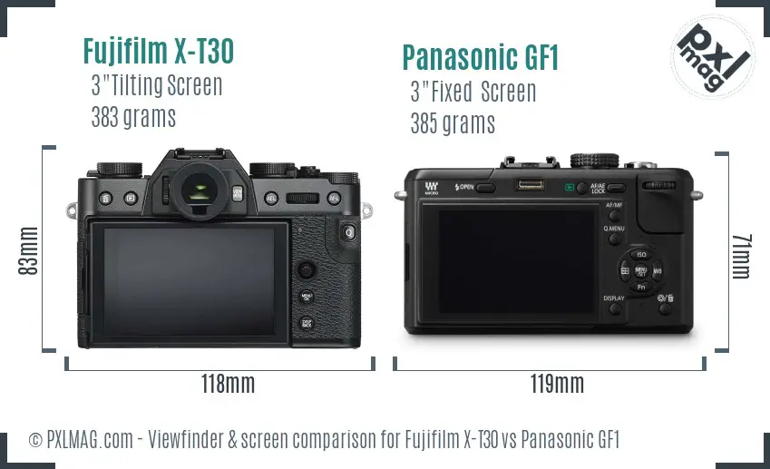 Fujifilm X-T30 vs Panasonic GF1 Screen and Viewfinder comparison