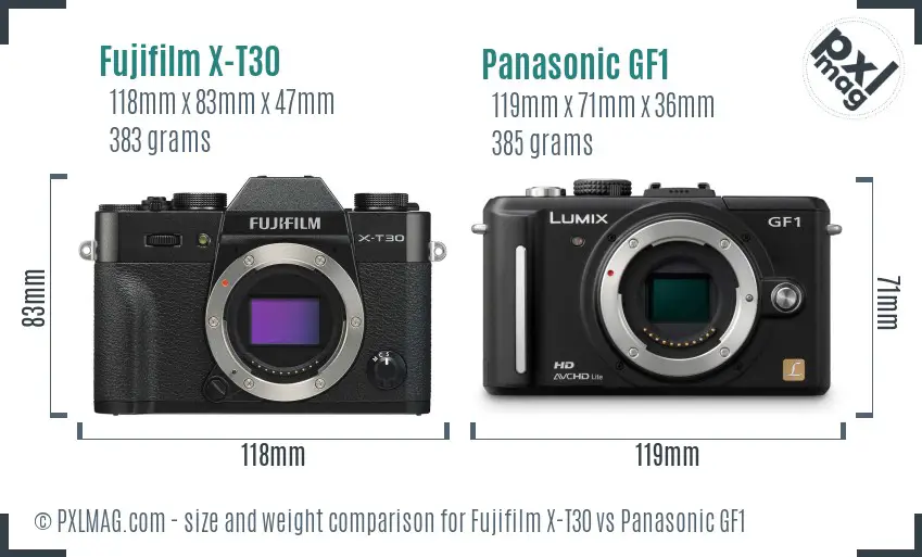Fujifilm X-T30 vs Panasonic GF1 size comparison