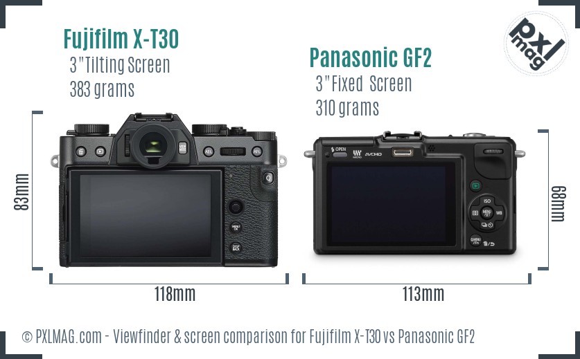 Fujifilm X-T30 vs Panasonic GF2 Screen and Viewfinder comparison