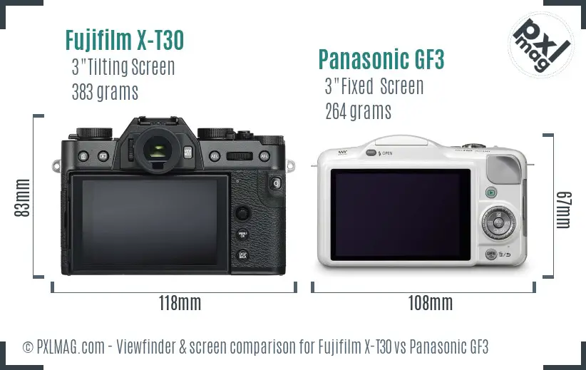 Fujifilm X-T30 vs Panasonic GF3 Screen and Viewfinder comparison