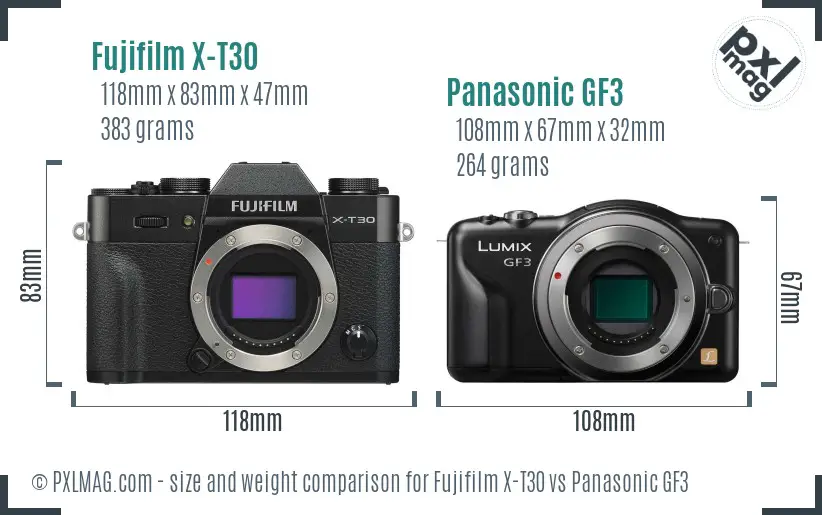 Fujifilm X-T30 vs Panasonic GF3 size comparison