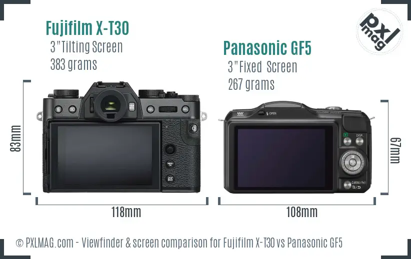 Fujifilm X-T30 vs Panasonic GF5 Screen and Viewfinder comparison