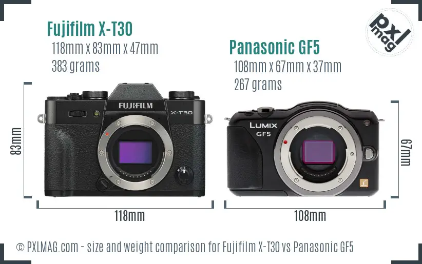 Fujifilm X-T30 vs Panasonic GF5 size comparison