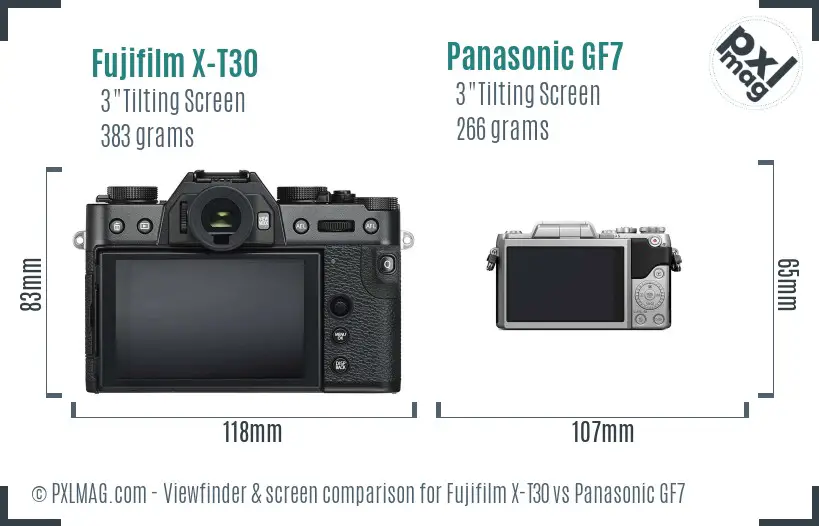 Fujifilm X-T30 vs Panasonic GF7 Screen and Viewfinder comparison