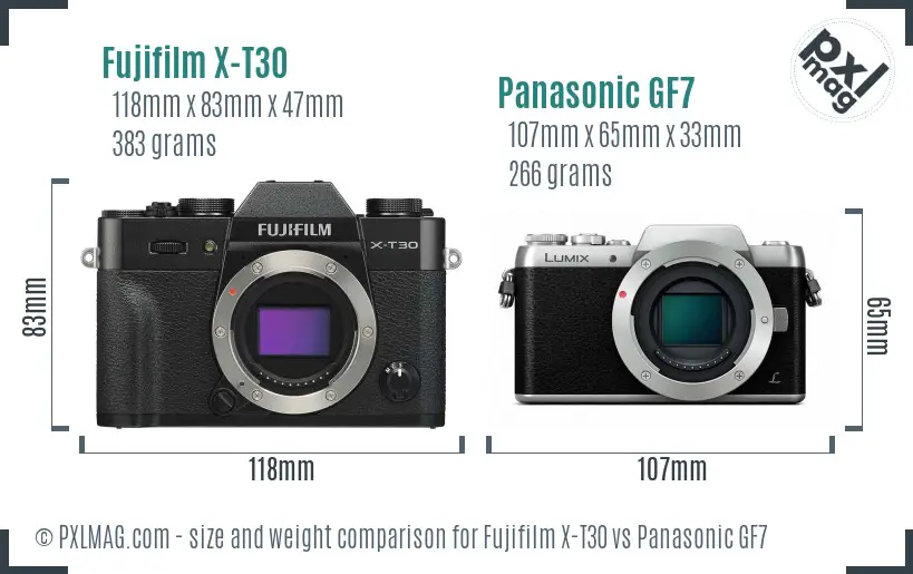 Fujifilm X-T30 vs Panasonic GF7 size comparison