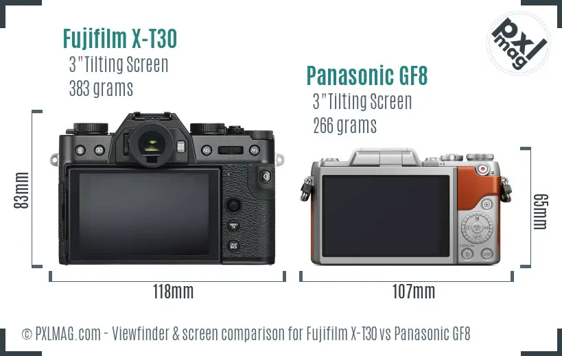 Fujifilm X-T30 vs Panasonic GF8 Screen and Viewfinder comparison