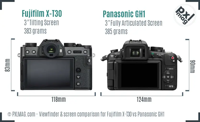 Fujifilm X-T30 vs Panasonic GH1 Screen and Viewfinder comparison