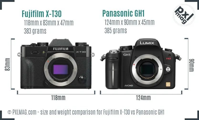 Fujifilm X-T30 vs Panasonic GH1 size comparison