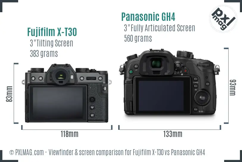 Fujifilm X-T30 vs Panasonic GH4 Screen and Viewfinder comparison Fujifilm X-T30 vs Panasonic GH4 Screen and Viewfinder comparison
