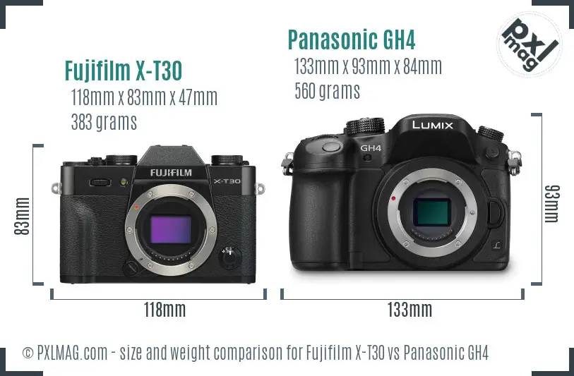 Fujifilm X-T30 vs Panasonic GH4 size comparison Fujifilm X-T30 vs Panasonic GH4 size comparison