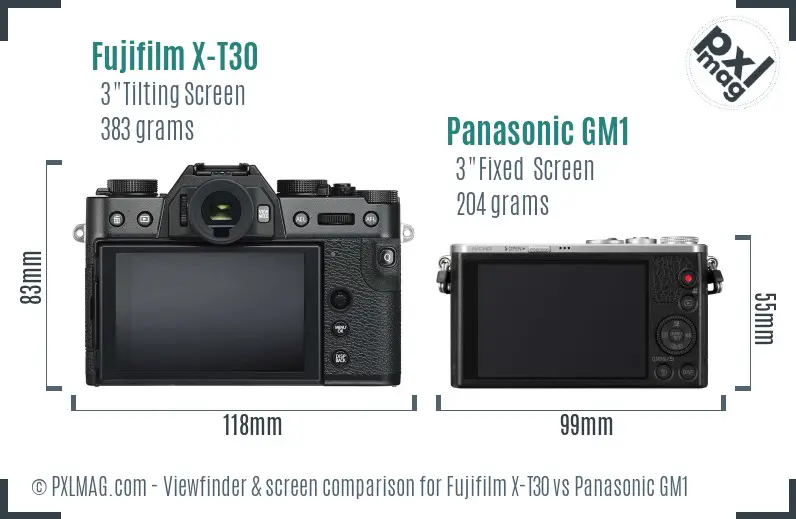 Fujifilm X-T30 vs Panasonic GM1 Screen and Viewfinder comparison