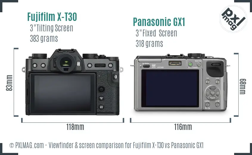 Fujifilm X-T30 vs Panasonic GX1 Screen and Viewfinder comparison