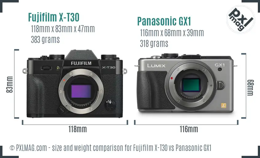 Fujifilm X-T30 vs Panasonic GX1 size comparison