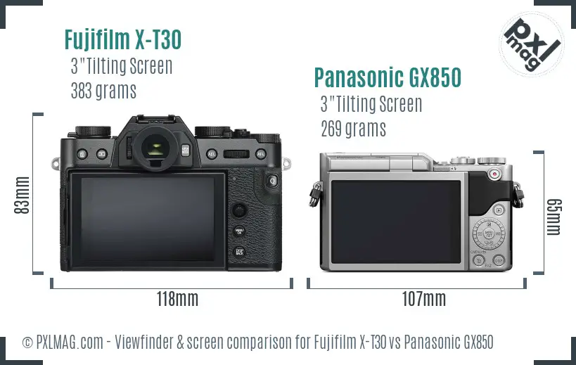 Fujifilm X-T30 vs Panasonic GX850 Screen and Viewfinder comparison