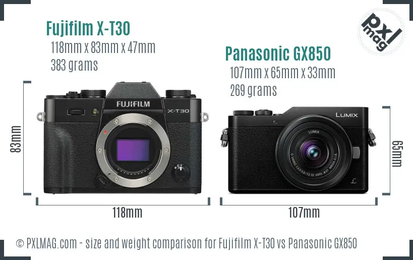 Fujifilm X-T30 vs Panasonic GX850 size comparison