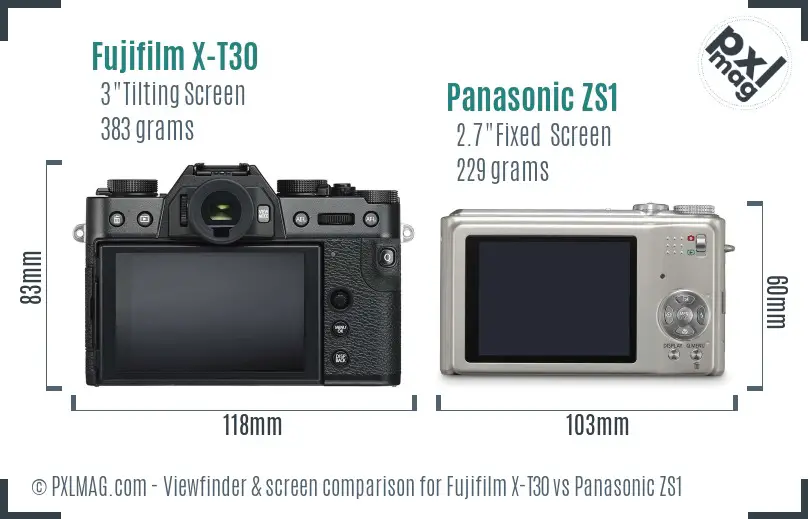 Fujifilm X-T30 vs Panasonic ZS1 Screen and Viewfinder comparison