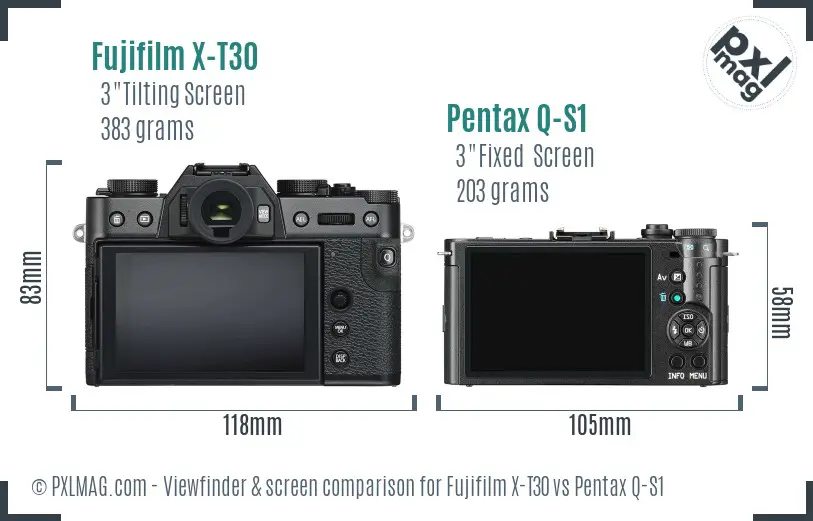 Fujifilm X-T30 vs Pentax Q-S1 Screen and Viewfinder comparison
